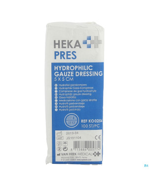 Hekapres gauze hydroph. 5x5cm 8pl 100