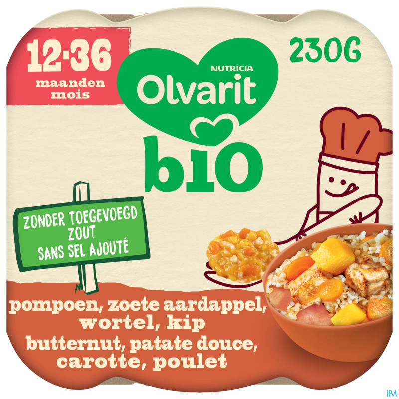 Olvarit bio 12-36m buttern.pat.douce carot. poulet