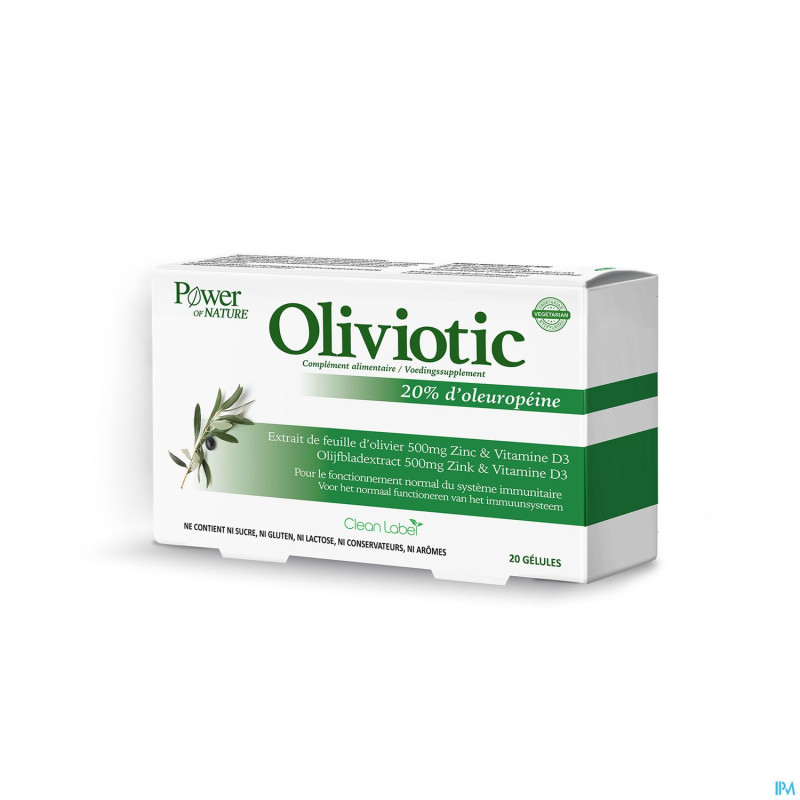 Power nature oliviotic ext.f.ol.500mg zinc caps 20