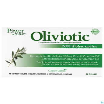 Power nature oliviotic ext.f.ol.500mg zinc caps 20