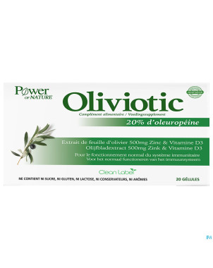 Power nature oliviotic ext.f.ol.500mg zinc caps 20