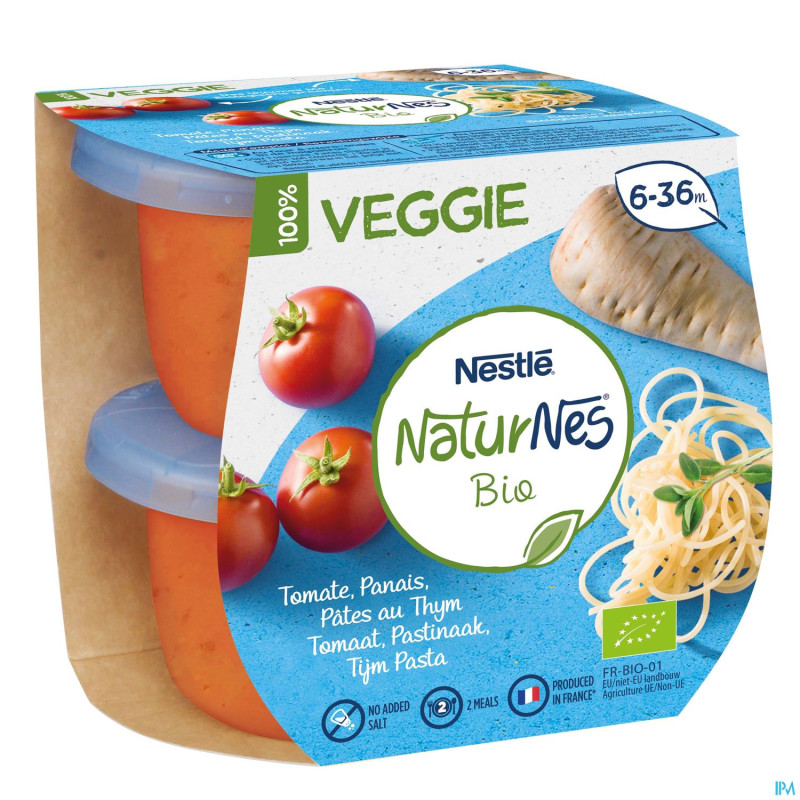 Naturnes veggie tomate panais pates thym 2x190g