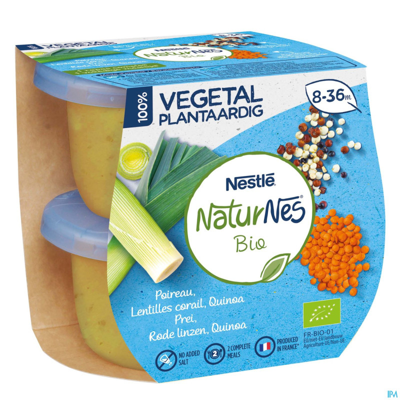 Naturnes vegetal poireau lent.corail quinoa 2x190g