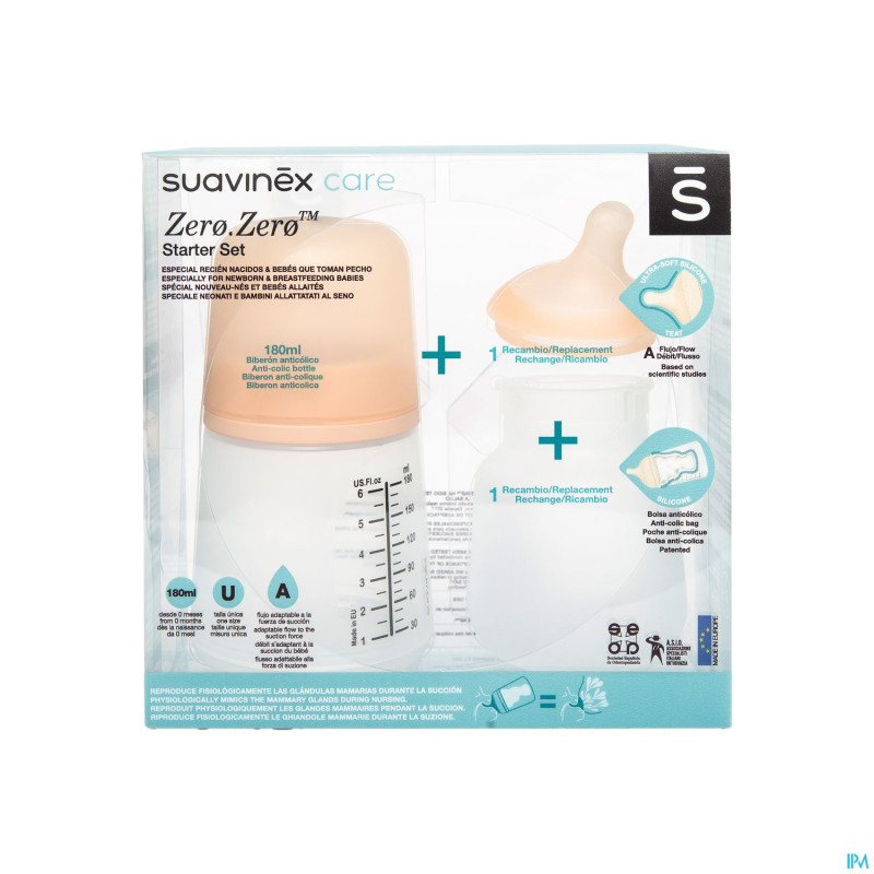 Suavinex zerozero set biberon a/coliques 180ml a