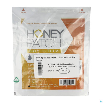 Honeypatch dry miel cicatr.7g+tulle ster.10x10cm 5