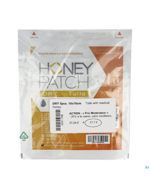 Honeypatch dry miel cicatr.7g+tulle ster.10x10cm 5