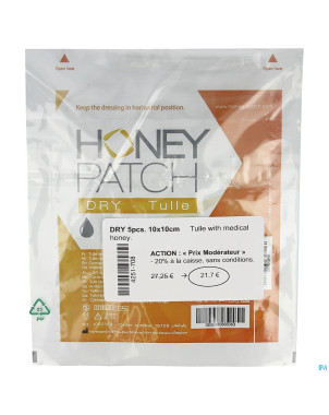 Honeypatch dry miel cicatr.7g+tulle ster.10x10cm 5