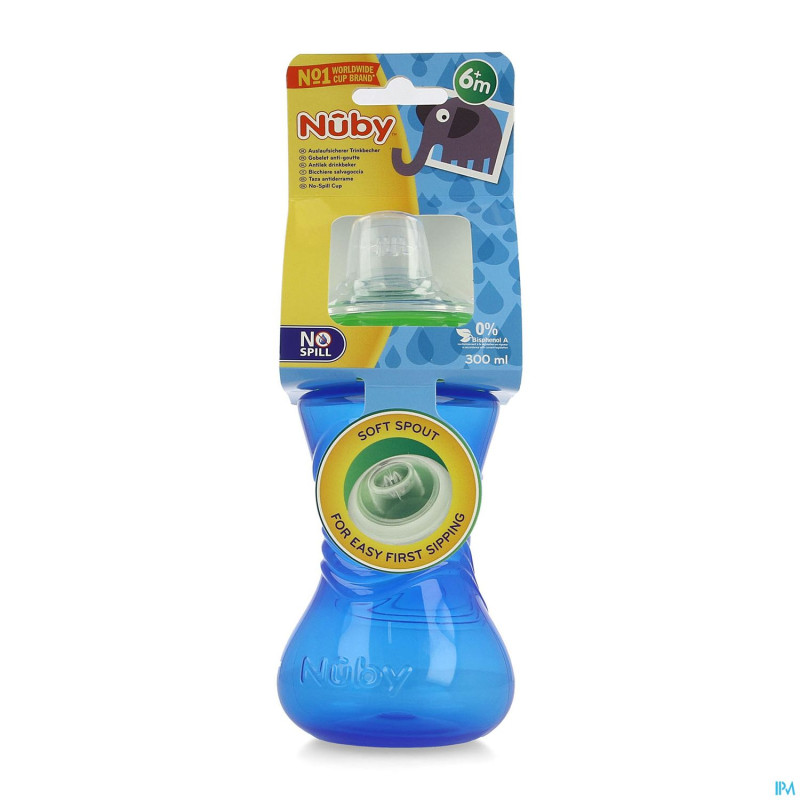 Nuby gobelet a/goutte easy grip 6m+    300ml
