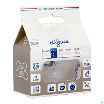 Difrax sucette dental 0-6m uni/pure gris/clay