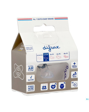 Difrax sucette dental 0-6m uni/pure gris/clay