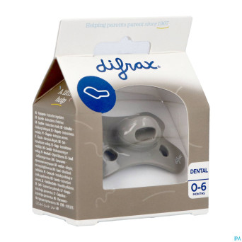 Difrax sucette dental 0-6m uni/pure gris/clay