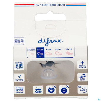 Difrax sucette dental 0-6m uni/pure gris/clay