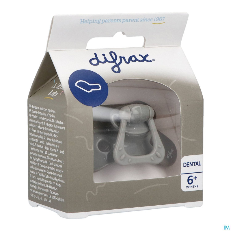 Difrax sucette dental +6m uni/pure gris/clay