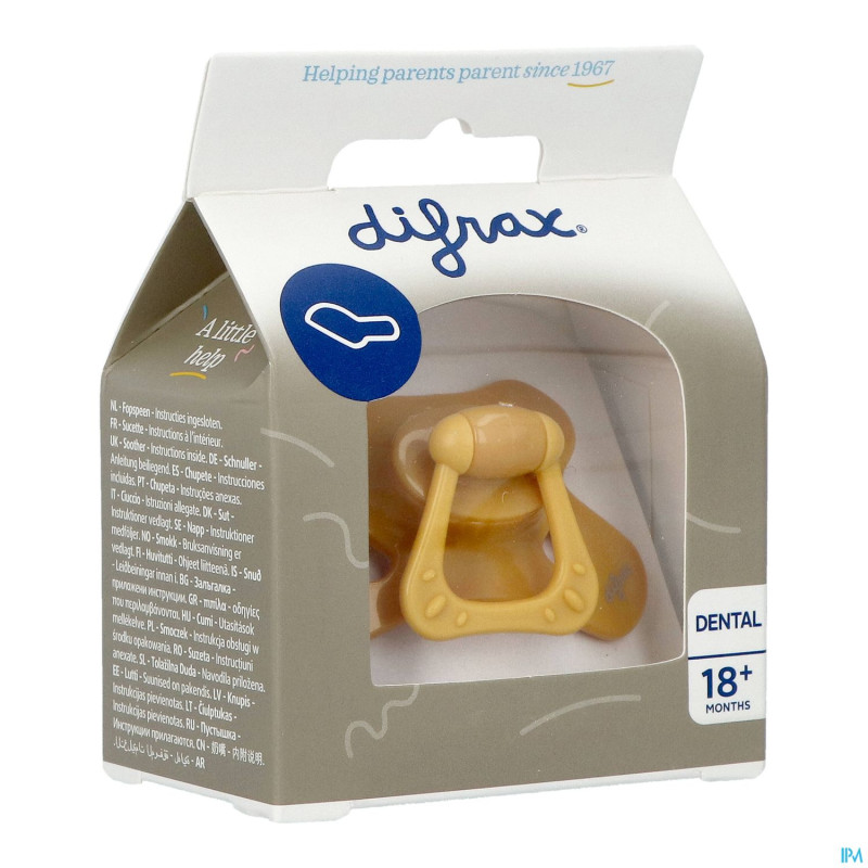 Difrax sucette dental +18m uni/pure jaune/honey