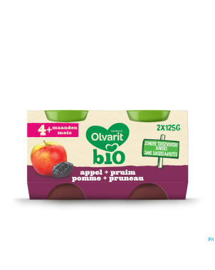 Olvarit bio pomme pruneau    4m 2x125g
