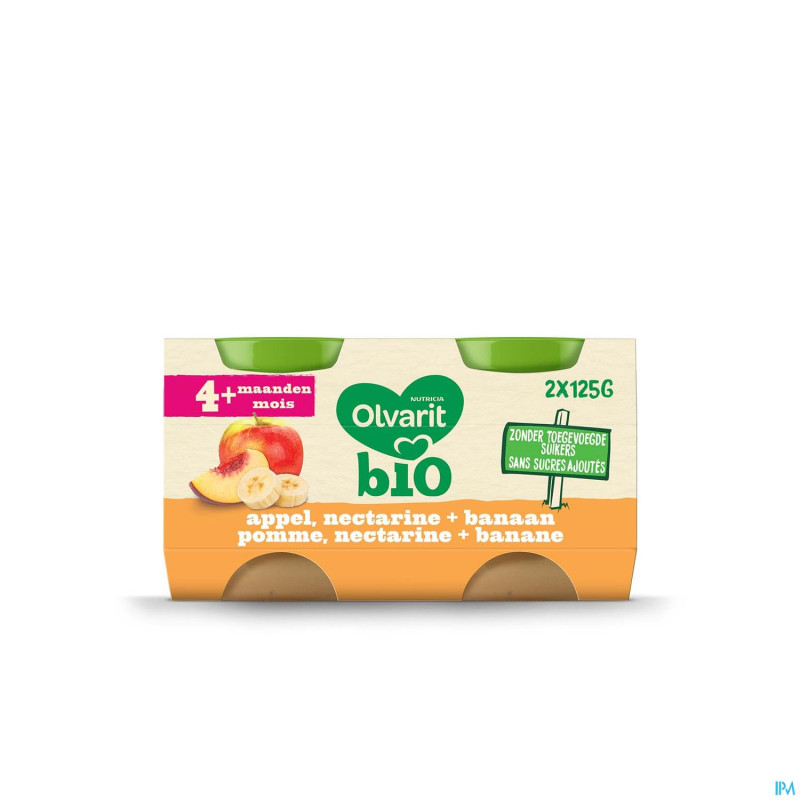 Olvarit bio pomme nectarine banane    4m 2x125g