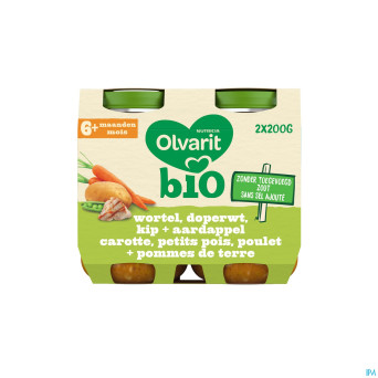 Olvarit bio car petits pois poulet pdt   6m 2x200g