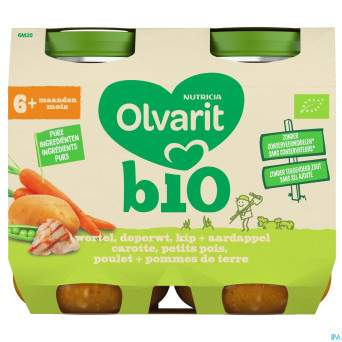 Olvarit bio car petits pois poulet pdt   6m 2x200g