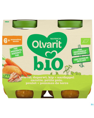 Olvarit bio car petits pois poulet pdt   6m 2x200g