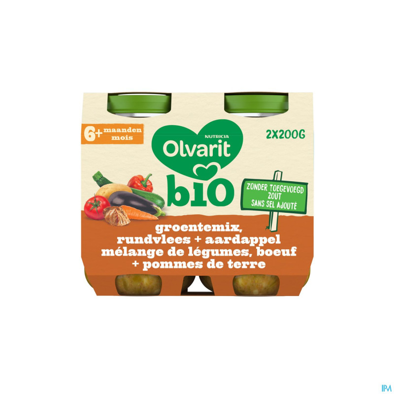 Olvarit bio melange legumes boeuf pdt    6m 2x200g