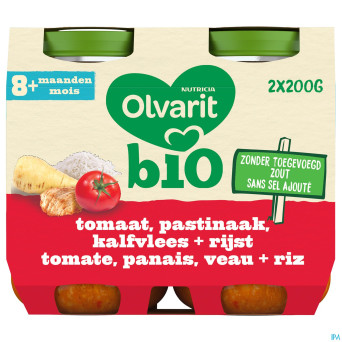 Olvarit bio tomate panais veau riz    8m 2x200g