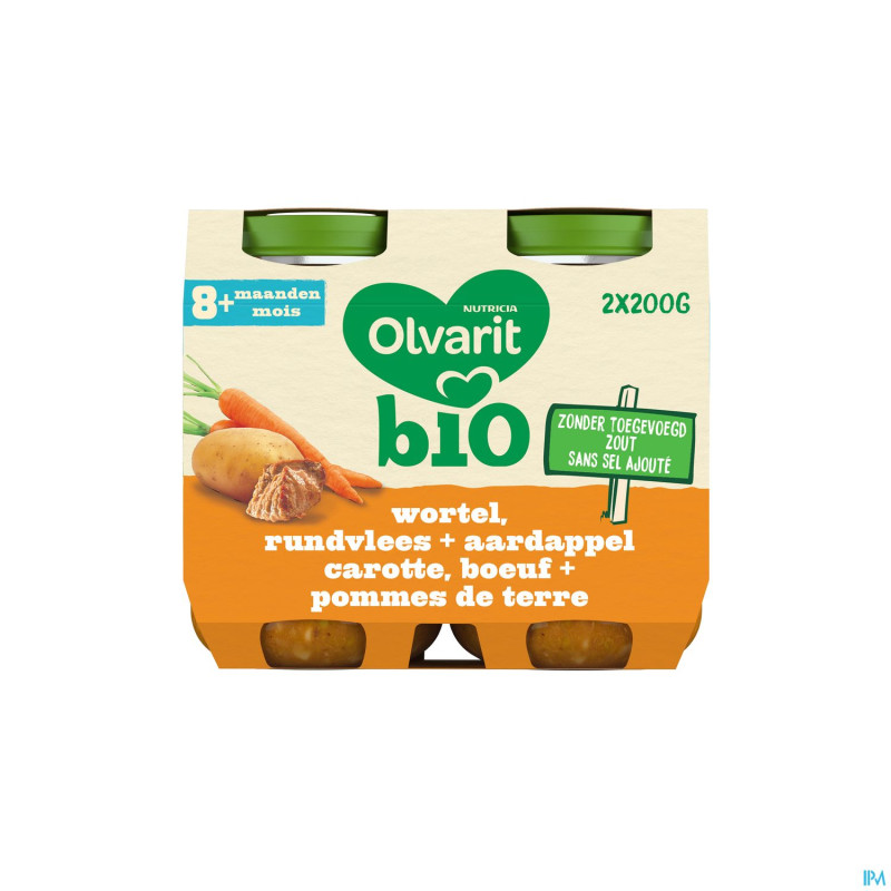 Olvarit bio carotte boeuf pomme de terre 8m 2x200g