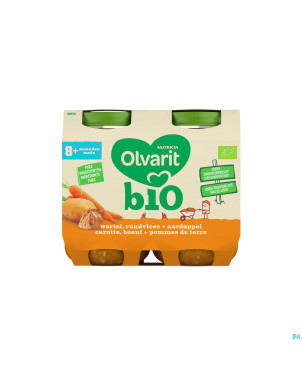 Olvarit bio carotte boeuf pomme de terre 8m 2x200g