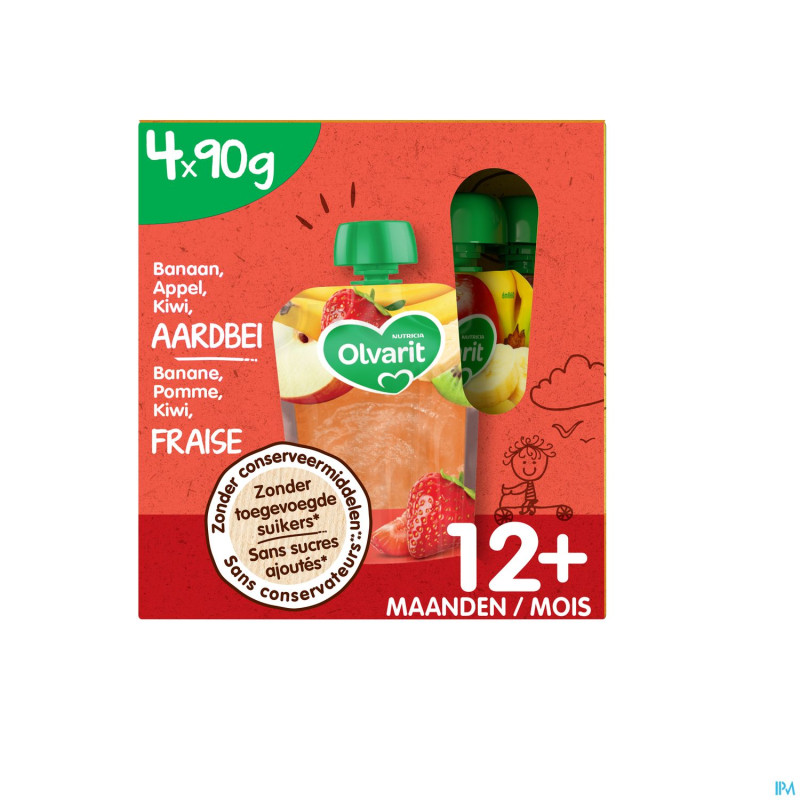 Olvarit bio fraise banane kiwi multipack 12m 4x90g