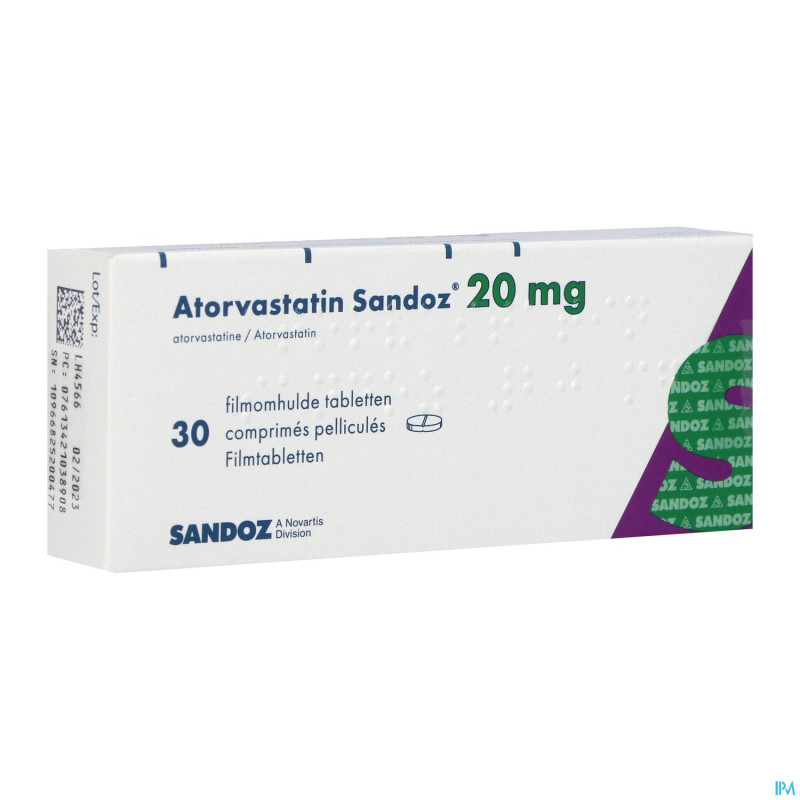 Atorvastatin 20mg sandoz comp pell  30 alu/alu