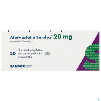 Atorvastatin 20mg sandoz comp pell  30 alu/alu