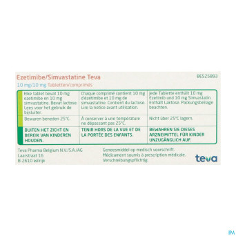 Ezetimibe simvastatine teva 10mg/10mg comp 100