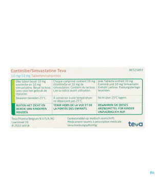 Ezetimibe simvastatine teva 10mg/10mg comp 100