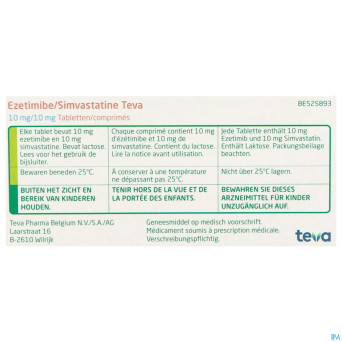 Ezetimibe simvastatine teva 10mg/10mg comp 100