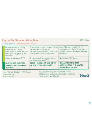 Ezetimibe simvastatine teva 10mg/10mg comp 100