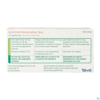 Ezetimibe simvastatine teva 10mg/40mg comp 100