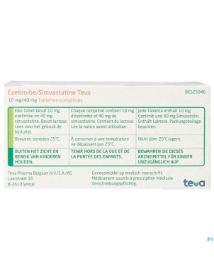 Ezetimibe simvastatine teva 10mg/40mg comp 100