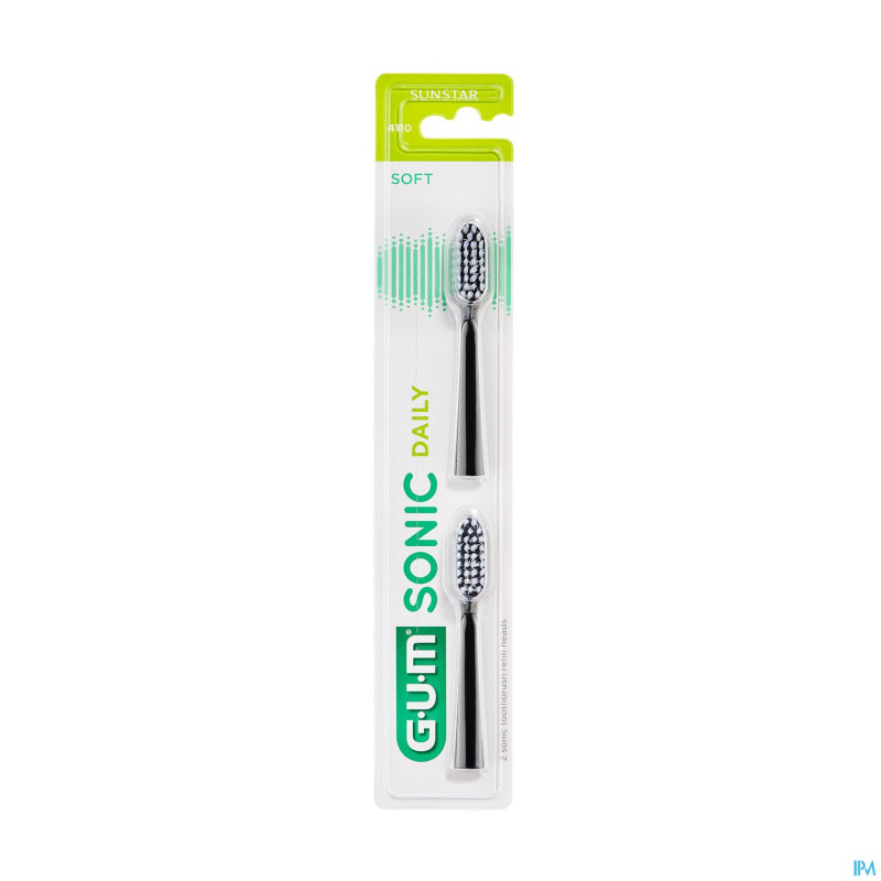 Gum sonic daily brosse dents pile tetesbrosse noir