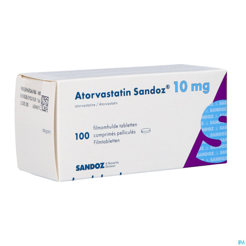 Atorvastatin 10mg sandoz comp pell 100 alu/alu