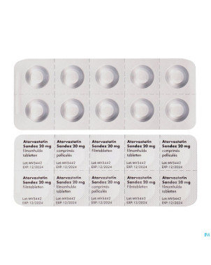 Atorvastatin 20mg sandoz comp pell 100 alu/alu