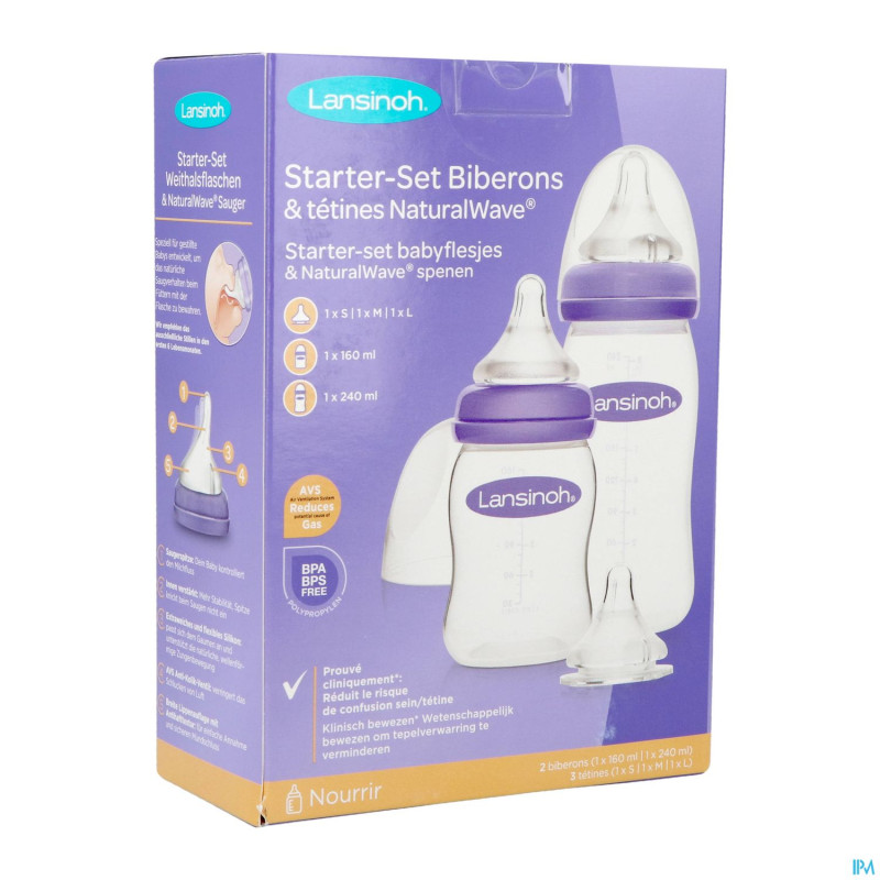 Lansinoh starter set biberons+tetine natural wave