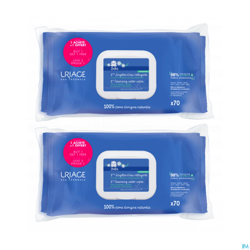 Uriage 1ere lingettes nettoyant duo    2x70