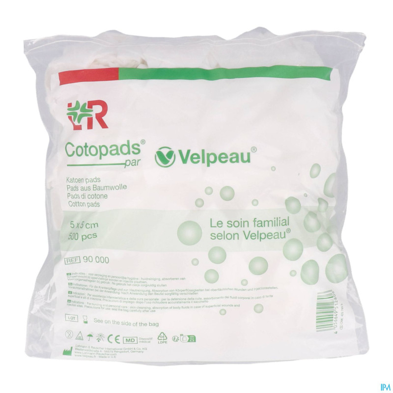 Cotopads velpeau 5x5cm sach 500 90000