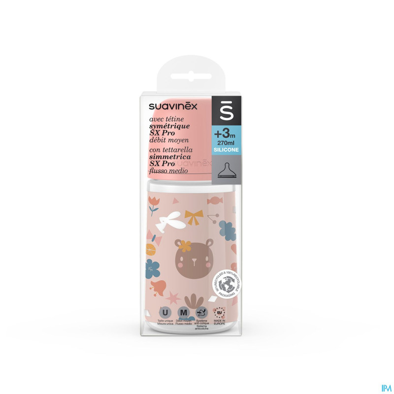 Suavinex forest biberon medium 270ml pink