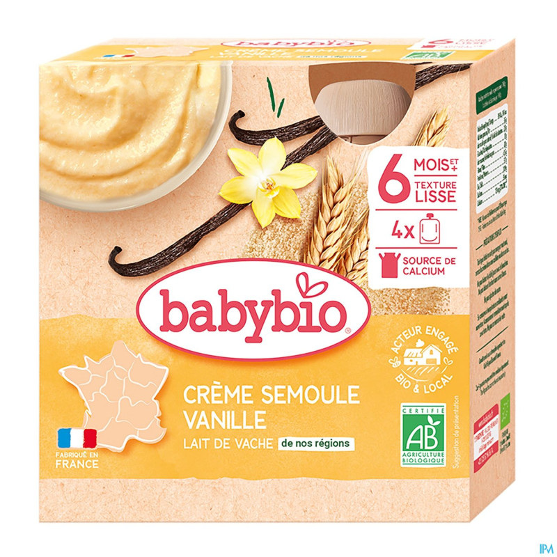 Babybio creme semoule vanille 6 mois    4x85g