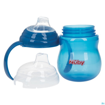 Nuby gobelet a/goutte anses bleu 6m+ 270ml