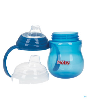 Nuby gobelet a/goutte anses bleu 6m+ 270ml