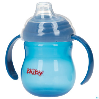 Nuby gobelet a/goutte anses bleu 6m+ 270ml
