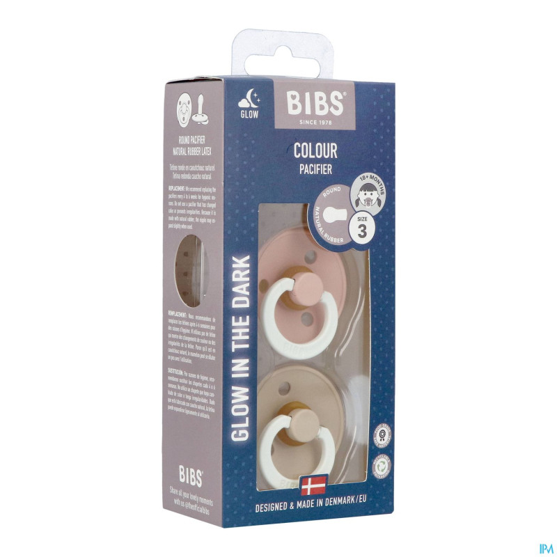 Bibs 3 sucette duo glowindark vani/blush 2