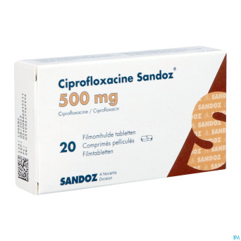 Ciprofloxacine sandoz 500mg pi pharma comp pell 20