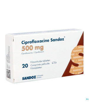 Ciprofloxacine sandoz 500mg pi pharma comp pell 20